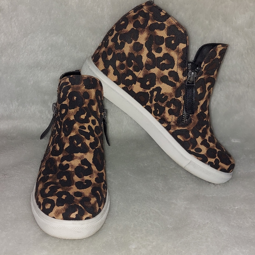 Leopard print wedge sneakers